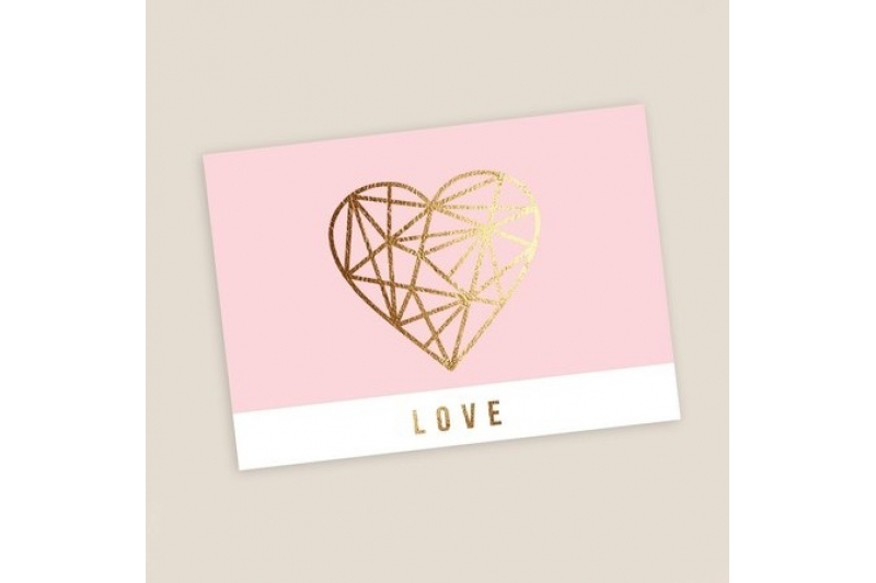 Открытка-комплимент "LOVE" золотое сердце, розовый фон 8 х 6 см